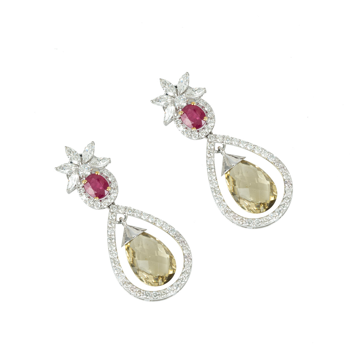White Gold Diamond and Multi-Gemstone Drop Earrings